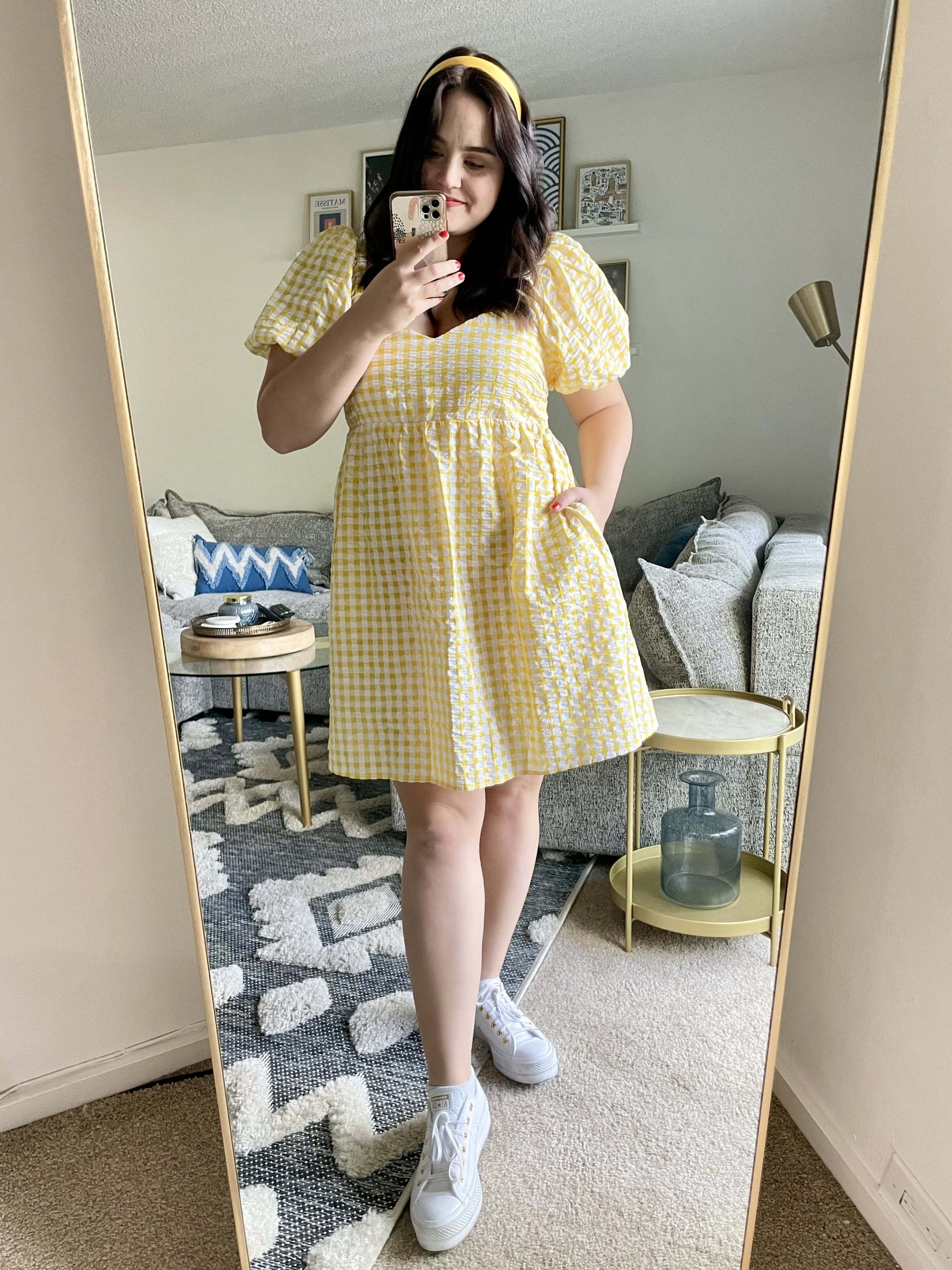 Old Navy Gingham Puff-Sleeve Dress ...