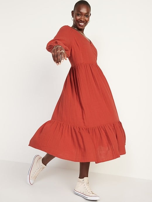 Old Navy Long-Sleeve Fit and Flare Tiered Midi Dress