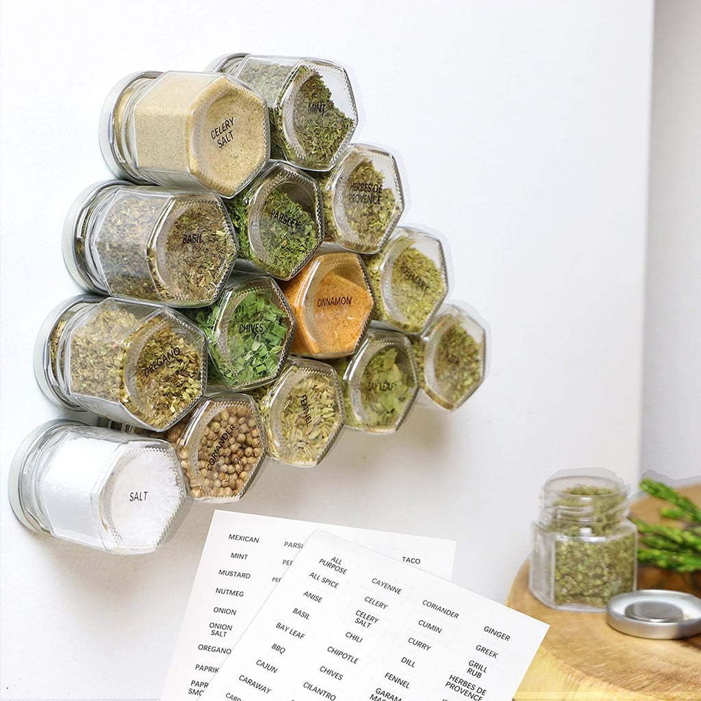 15-Pack Magnetic Spice Jars Hexagon Glass Spice Jars