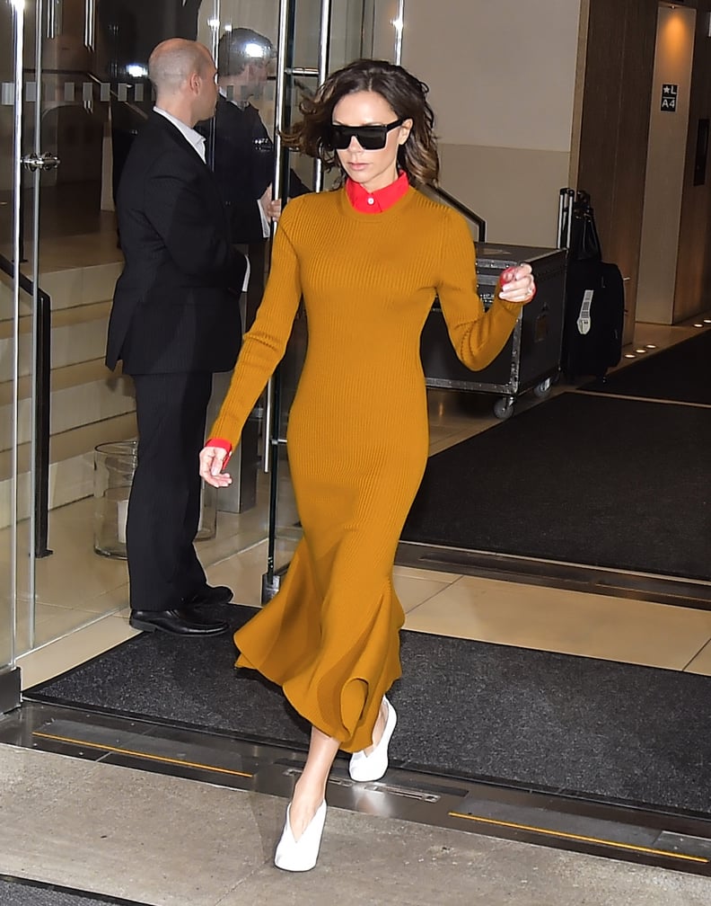 Victoria Beckham's White Mules in New York December 2016 | POPSUGAR Fashion