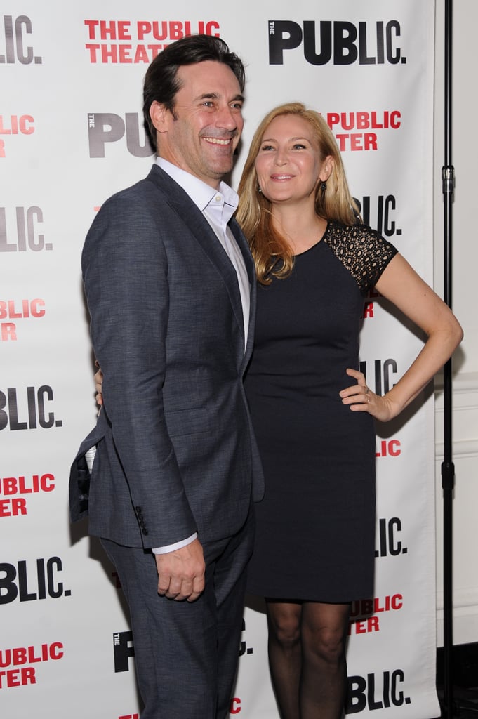 On Wednesday, Jon Hamm lit up with a smile as Jennifer Westfeldt gave him an adoring look at the opening night of The Fortress of Solitude in NYC.