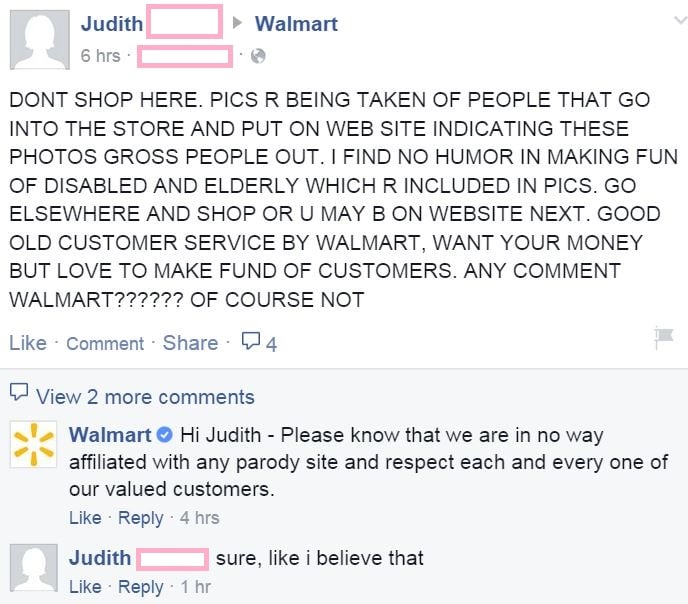Judith won't have any of your excuses, Walmart!