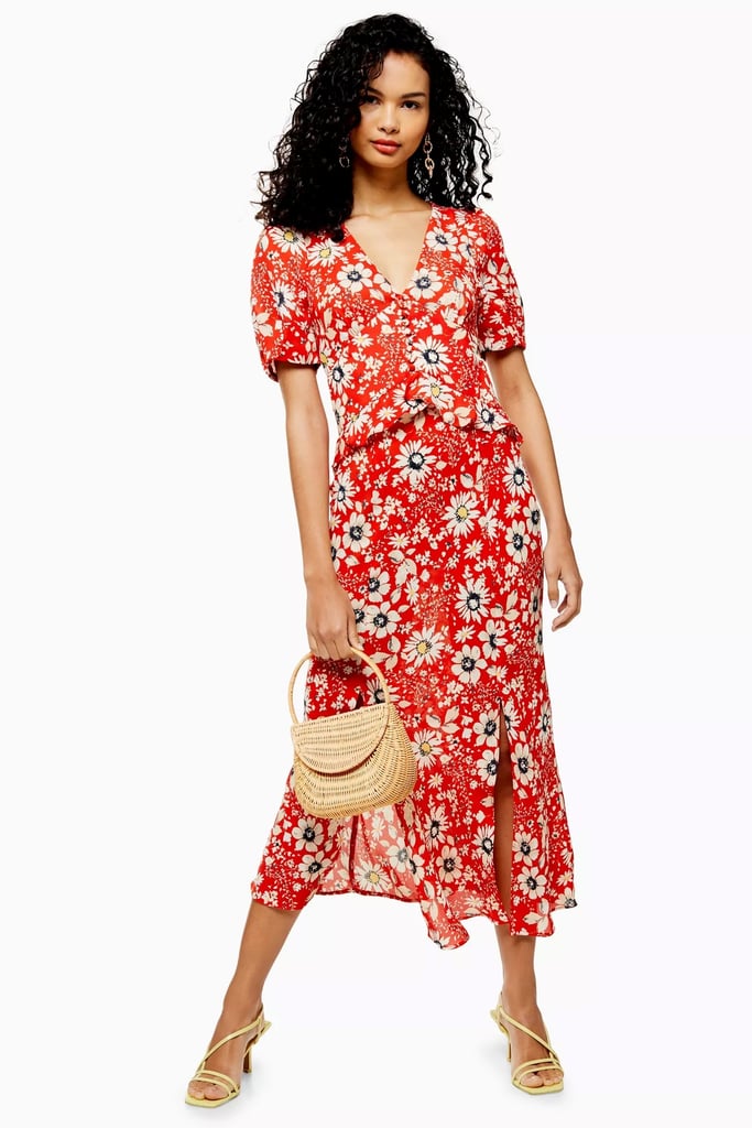 Topshop Floral Ruffle Midi Dress