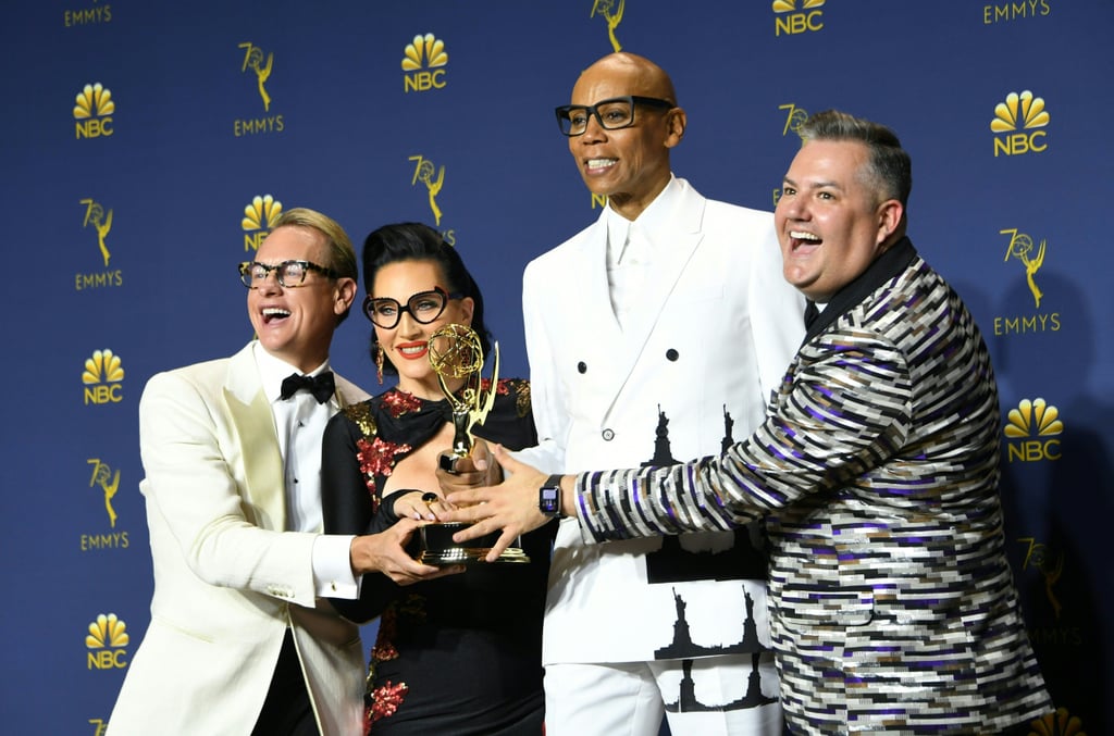 Pictured: Carson Kressley, Michelle Visage, RuPaul Charles, and Ross Matthews