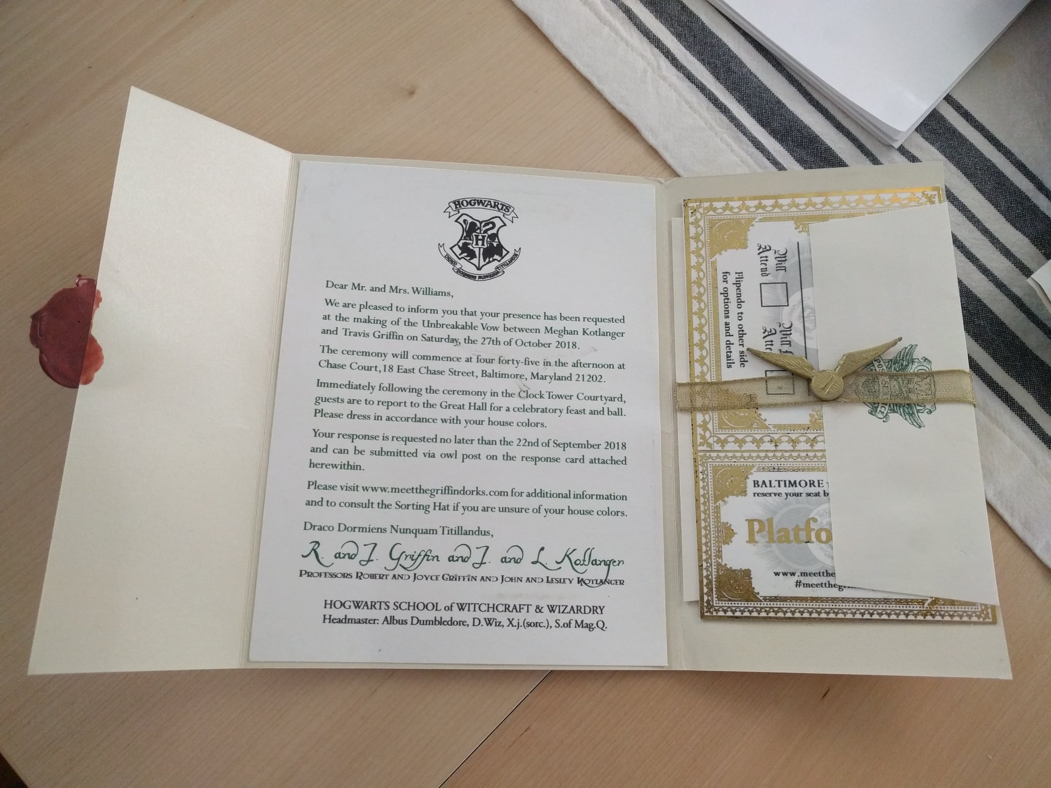 harry potter wedding invitations