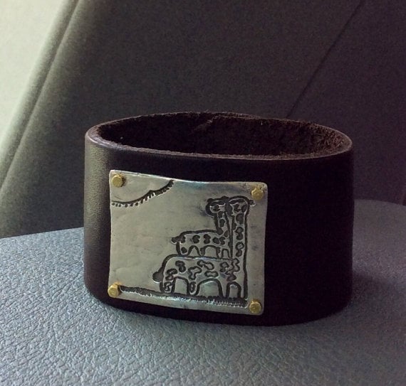 recycled leather and silver cuff