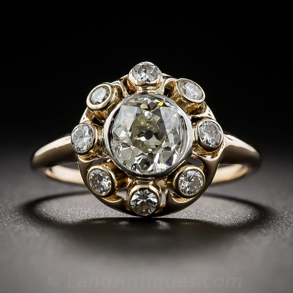 .80 Carat Center Vintage Diamond Cluster Ring