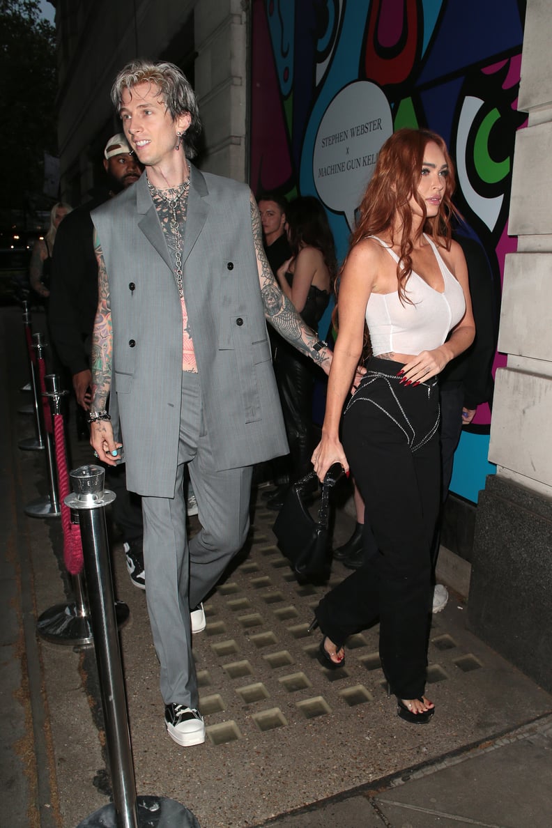 LONDON, ENGLAND - MAY 30:  Machine Gun Kelly and Megan Fox seen attending the unveiling of 'The 8th Deadly Sin - GOSSIP', a limited-edition ring collection by Stephen Webster x Machine Gun Kelly on May 30, 2023 in London, England. (Photo by Ricky Vigil M 