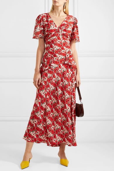 Rixo Evie Ruffled Floral-Print Silk Crepe de Chine Dress