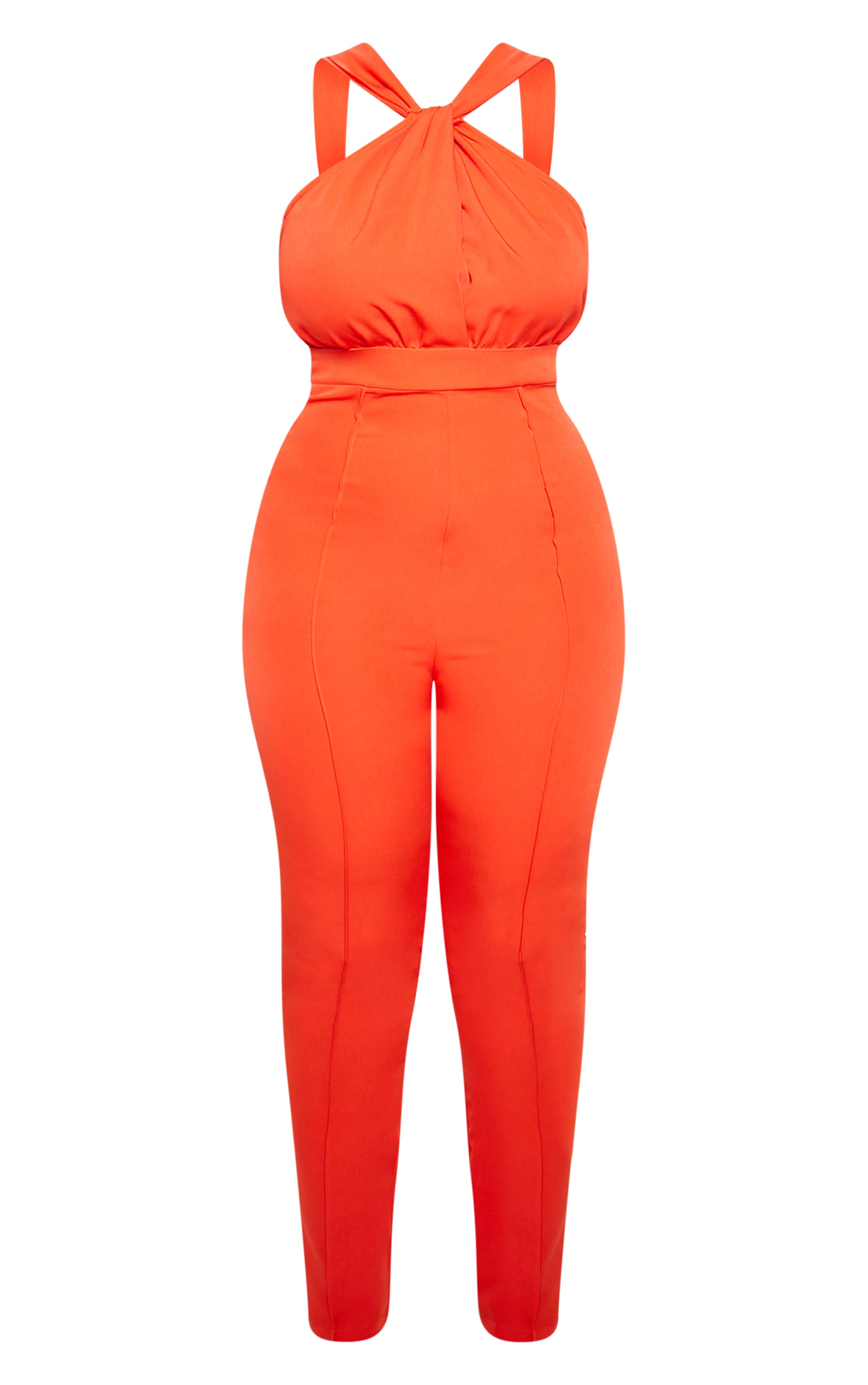 orange halter neck jumpsuit
