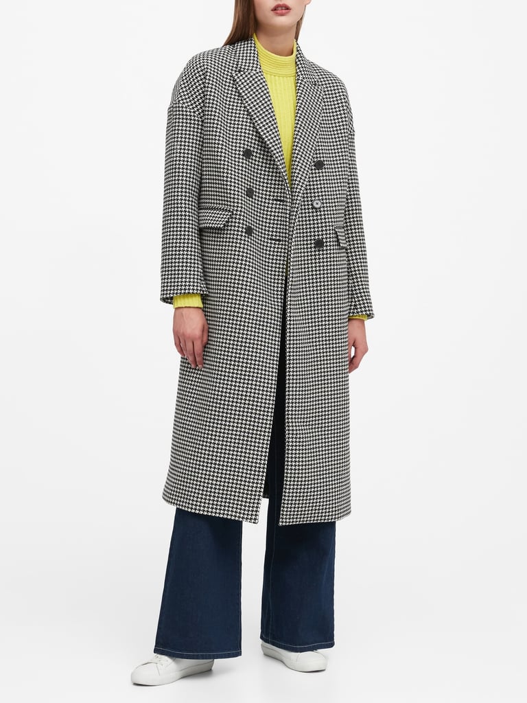 Houndstooth Double-Breasted Car Coat