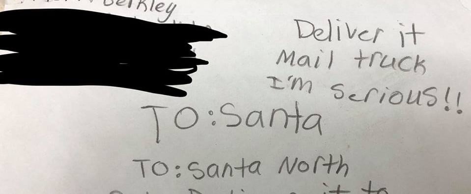 Kid's Funny Envelope Addressed to Santa