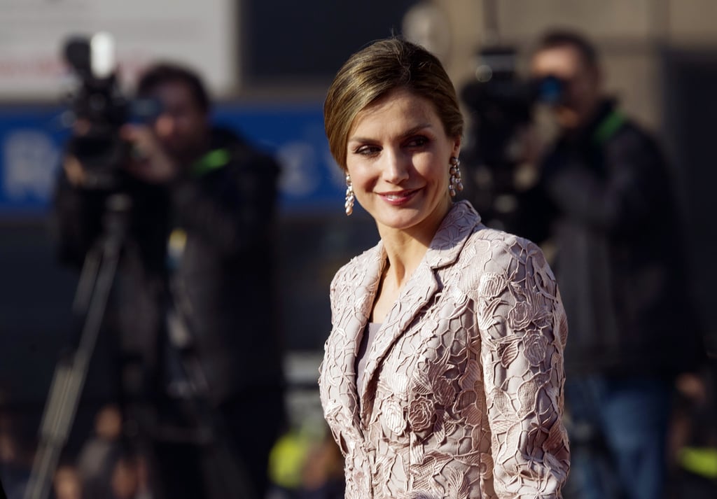 Queen Letizia's Lavender Lace Coat November 2016
