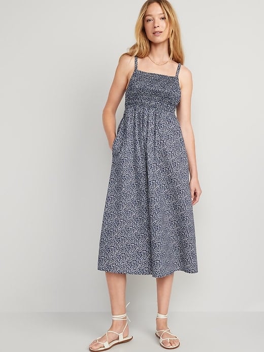 Old Navy Fit & Flare Cotton-Poplin Smocked Cutout Cami Midi Dress