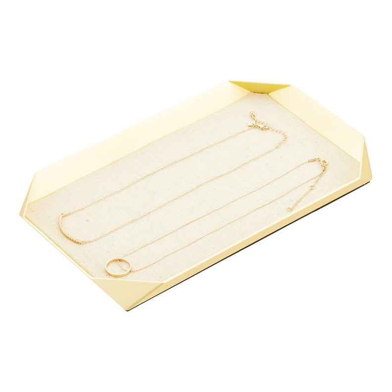 A Catch-All Tray: Umbra Gold Glamour Jewelry Tray With Linen Base