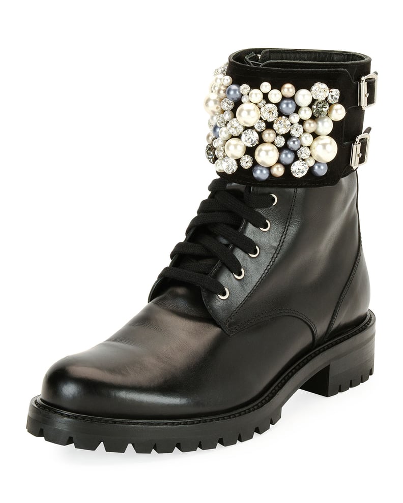 Rene Caovilla Pearlescent Embellished Combat Boot