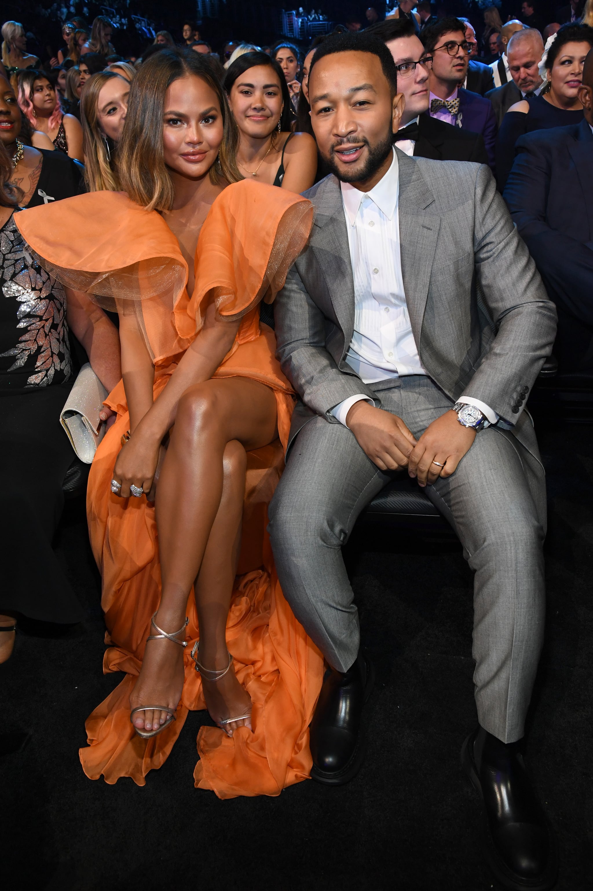 Chrissy Teigen Wears Yanina Couture At 2020 Grammy Awards Popsugar Fashion
