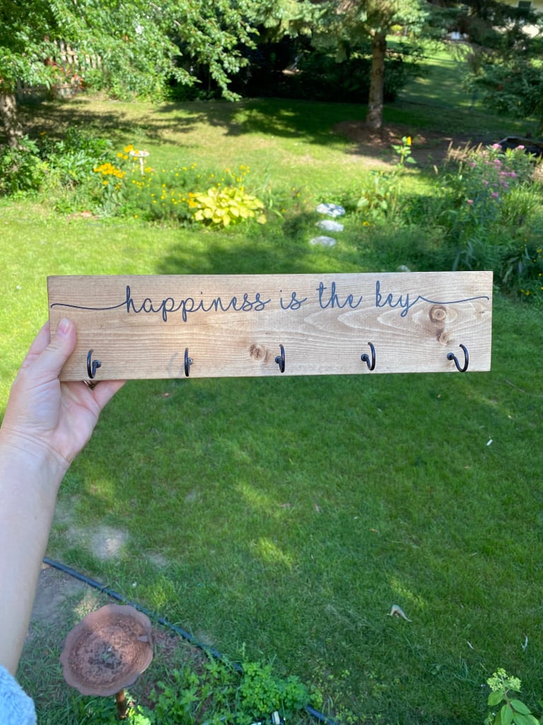 Happiness Is the Key Rustic Wooden Key Hanger