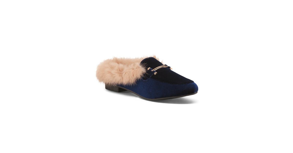 faux fur mule flats
