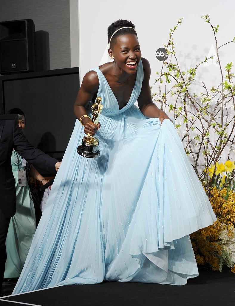 Lupita Nyong'o in Light Blue Prada Dress at Oscars 2014