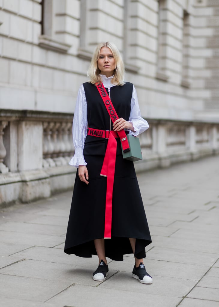 Layered Underneath a Long, Dark Dress With Bright Accessories