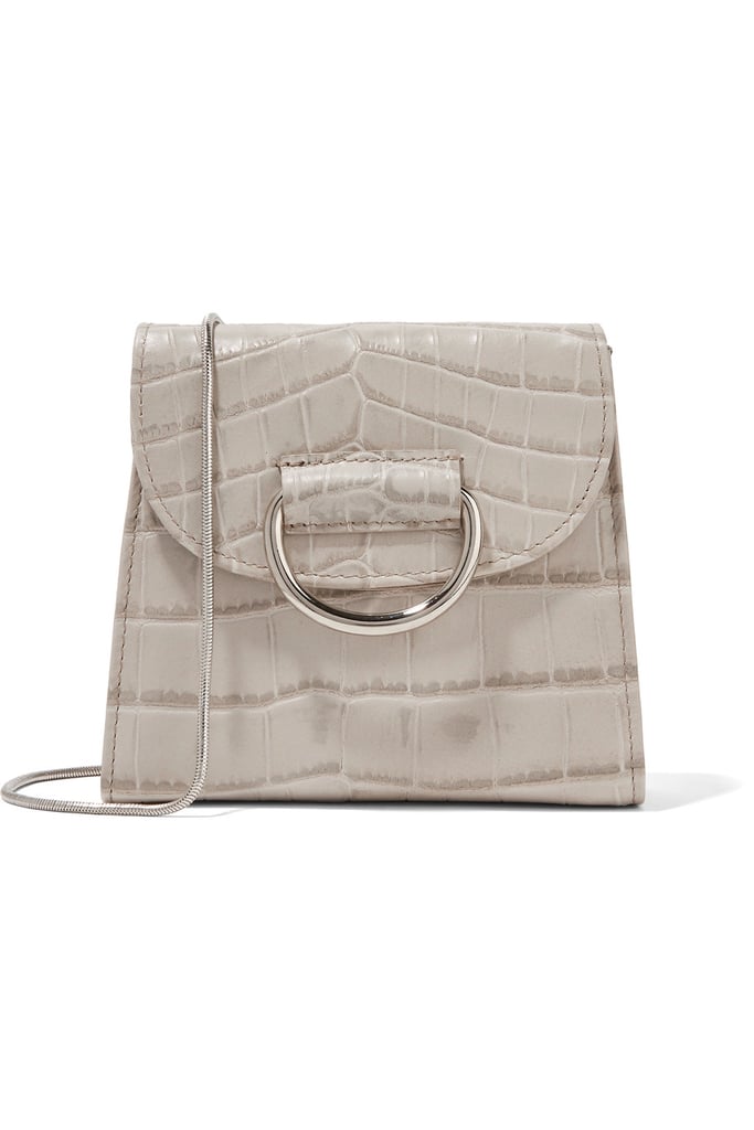 Little Liffner D Tiny Box Croc-Effect Leather Shoulder Bag in Light Gray