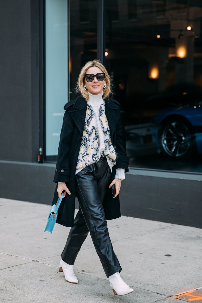 The Outfit Formula: Vintage Leather Pants + a Vintage Coat + a Sweater + Boots + a Bag