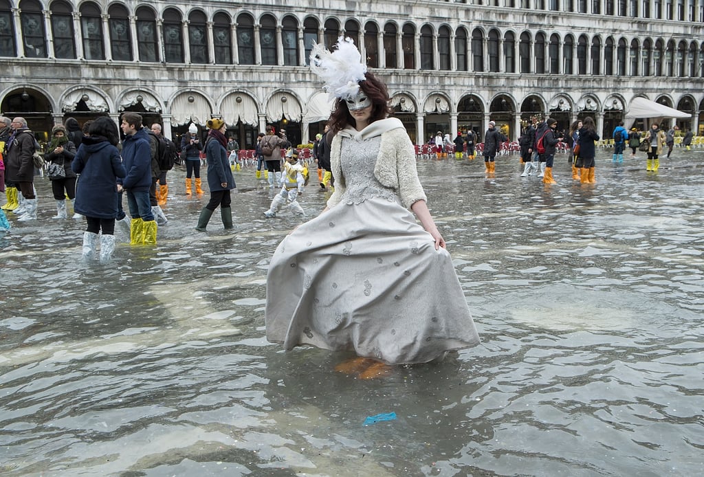 San Marco Square was flooded in Venice, Italy, for the last day of Carnivale.