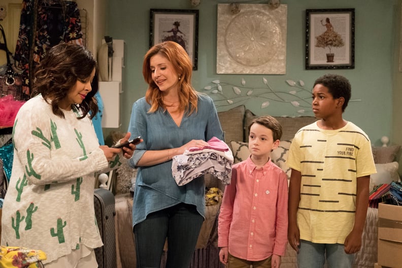 RAVEN'S HOME, (from left): Raven-Symone, Anneliese van der Pol, Jason Maybaum, Issac Ryan Brown, 'Big Trouble in Little Apartment', (Season 1, ep. 102, aired July 28, 2017). photo: Adam Rose / Disney Channel / Courtesy: Everett Collection