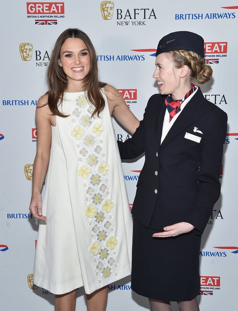 Keira Knightley buddied up with a British Airways employee at her BAFTA conversation event in NYC on Tuesday.