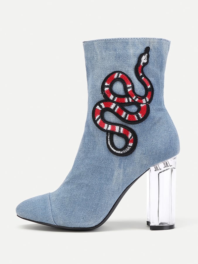 Shein Snake Embroidery Clear Heeled Boots