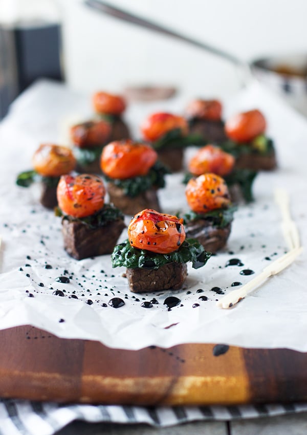 Italian Appetizer Recipe: Balsamic Steak Bites With Kale and Roasted Tomatoes