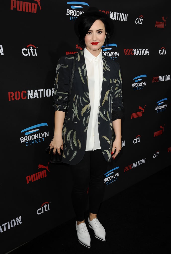 Demi Lovato looked fresh faced at the Roc Nation and Three Six Zero brunch.