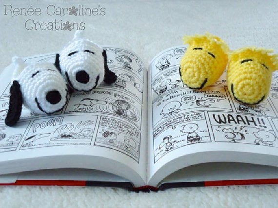 Snoopy and Woodstock Crochet Baby Booties