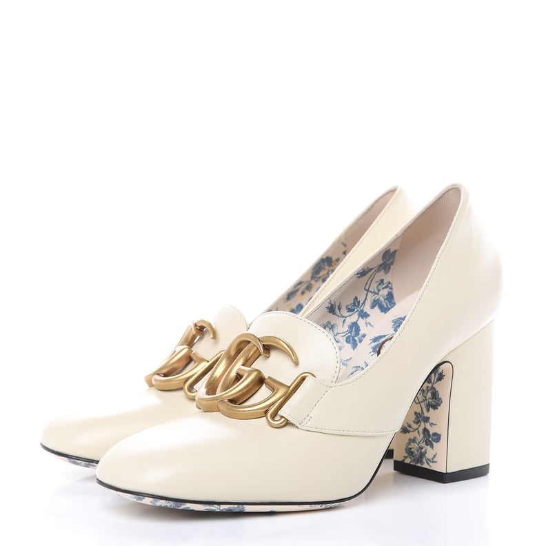 Gucci Calfskin GG Victoire Block Heel Loafer Pumps