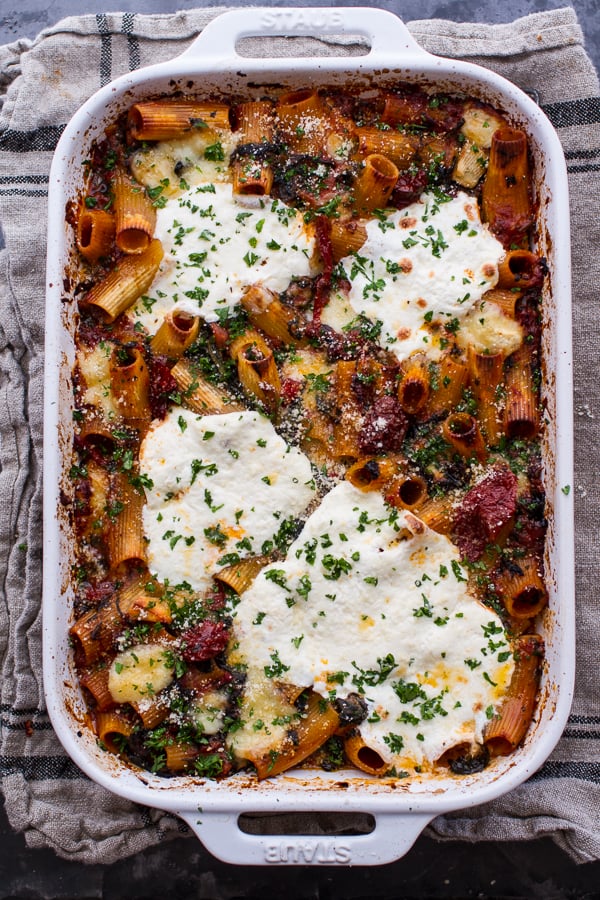 Four-Cheese Sun-Dried Tomato and Spinach Pasta Bake