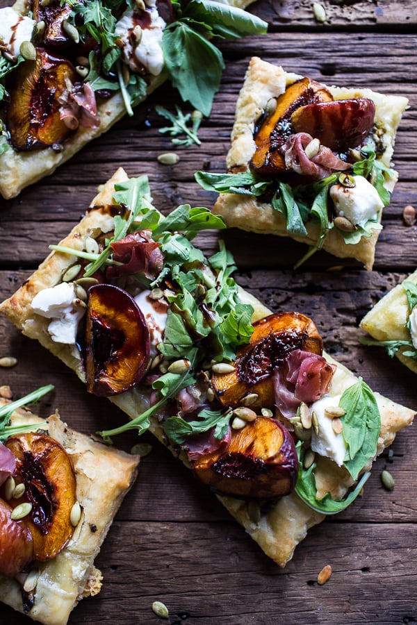 Balsamic Peach, Basil Chicken, and Prosciutto Tarts