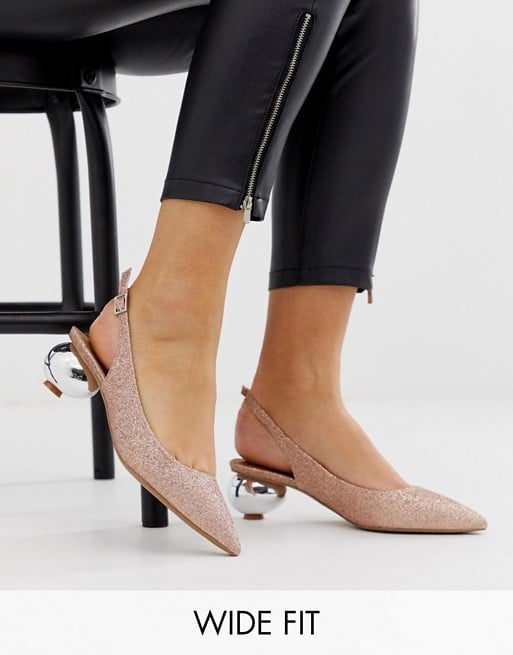 ASOS DESIGN Wide Fit Sphere slingback ball heels in rose gold glitter