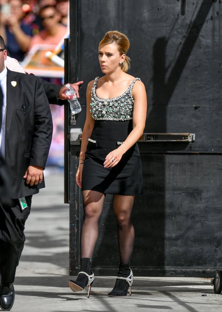 Scarlett Johansson Miu Miu Dress and Boots on Jimmy Kimmel