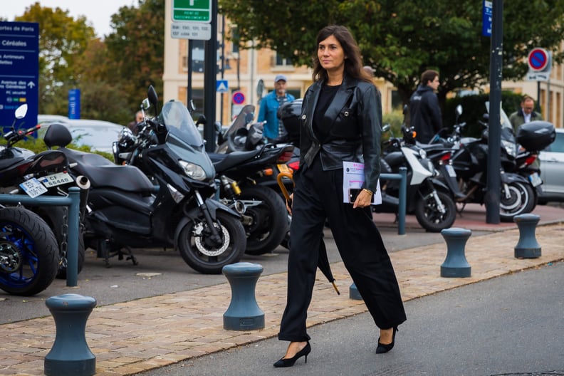 Go For a Monochrome Look With a Leather Jacket and Black Trousers