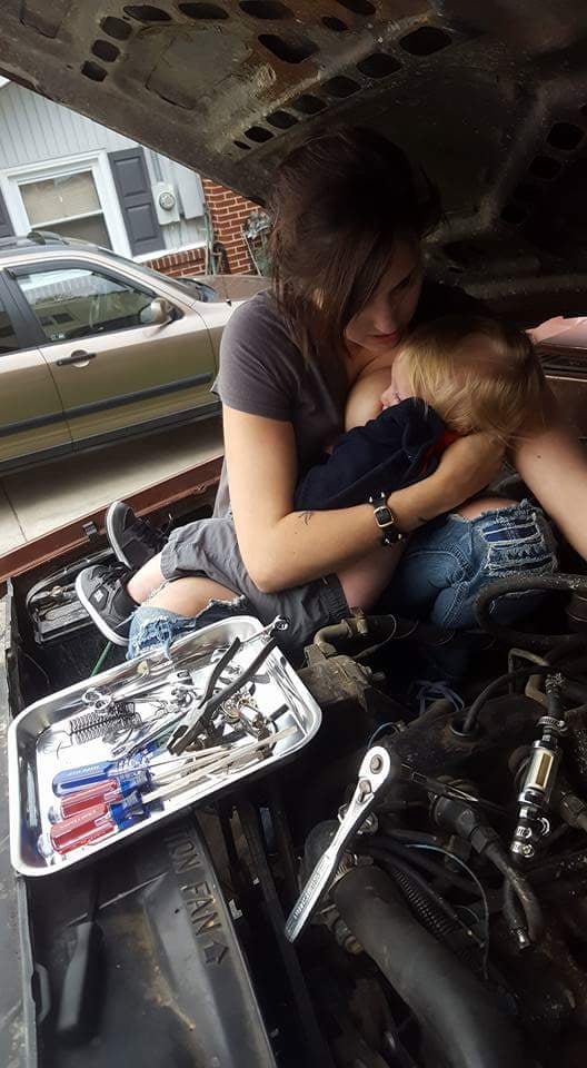 Mom Breastfeeding While Fixing Truck Engine POPSUGAR Family