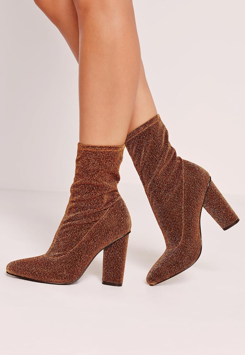 Missguided Glitter Sock Boots in Gold