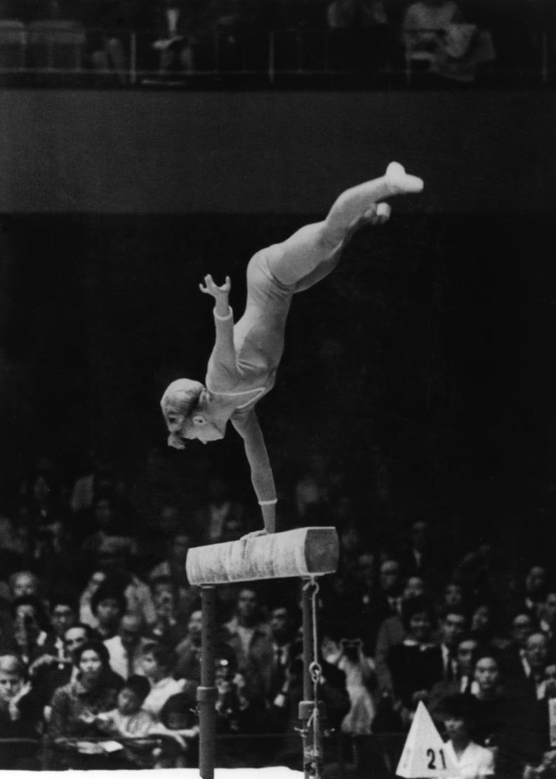 Larisa Latynina performing on balance beam