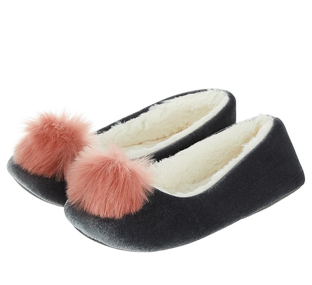 Pom Pom Velvet Ballerinas