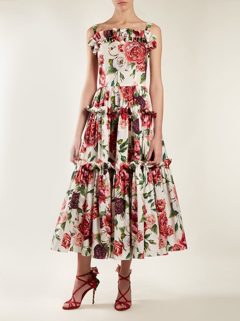 Dolce & Gabbana Red Floral Print Poplin Midi Dress M Dolce & Gabbana