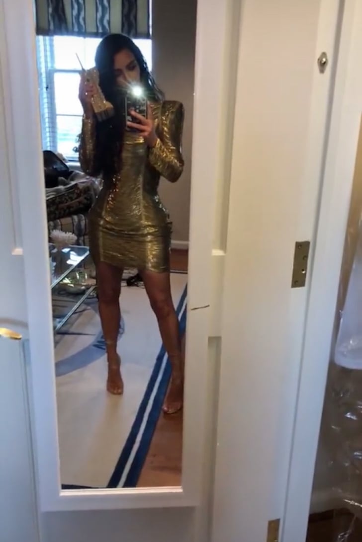 Kim Kardashian Gold Balmain Dress at Pusha T's Wedding