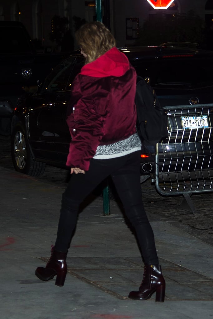Taylor Swift Wearing Red Bomber Jacket