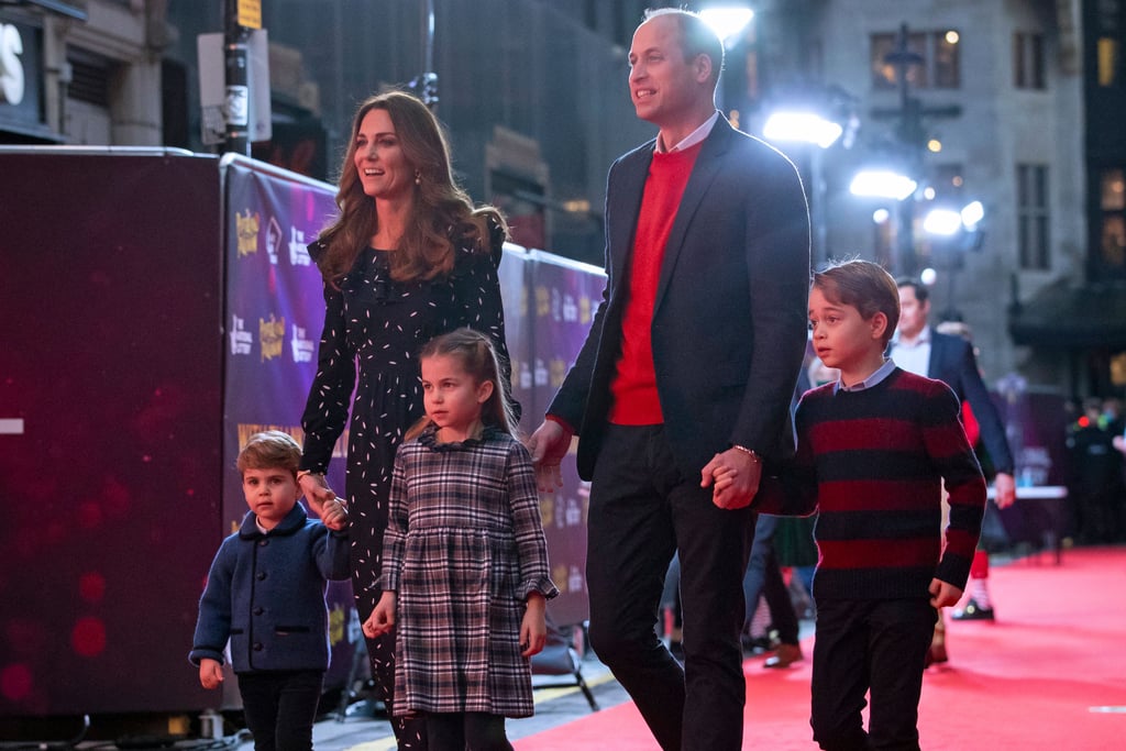 Kate Middleton Wearing Navy Dress With Kids on Red Carpet