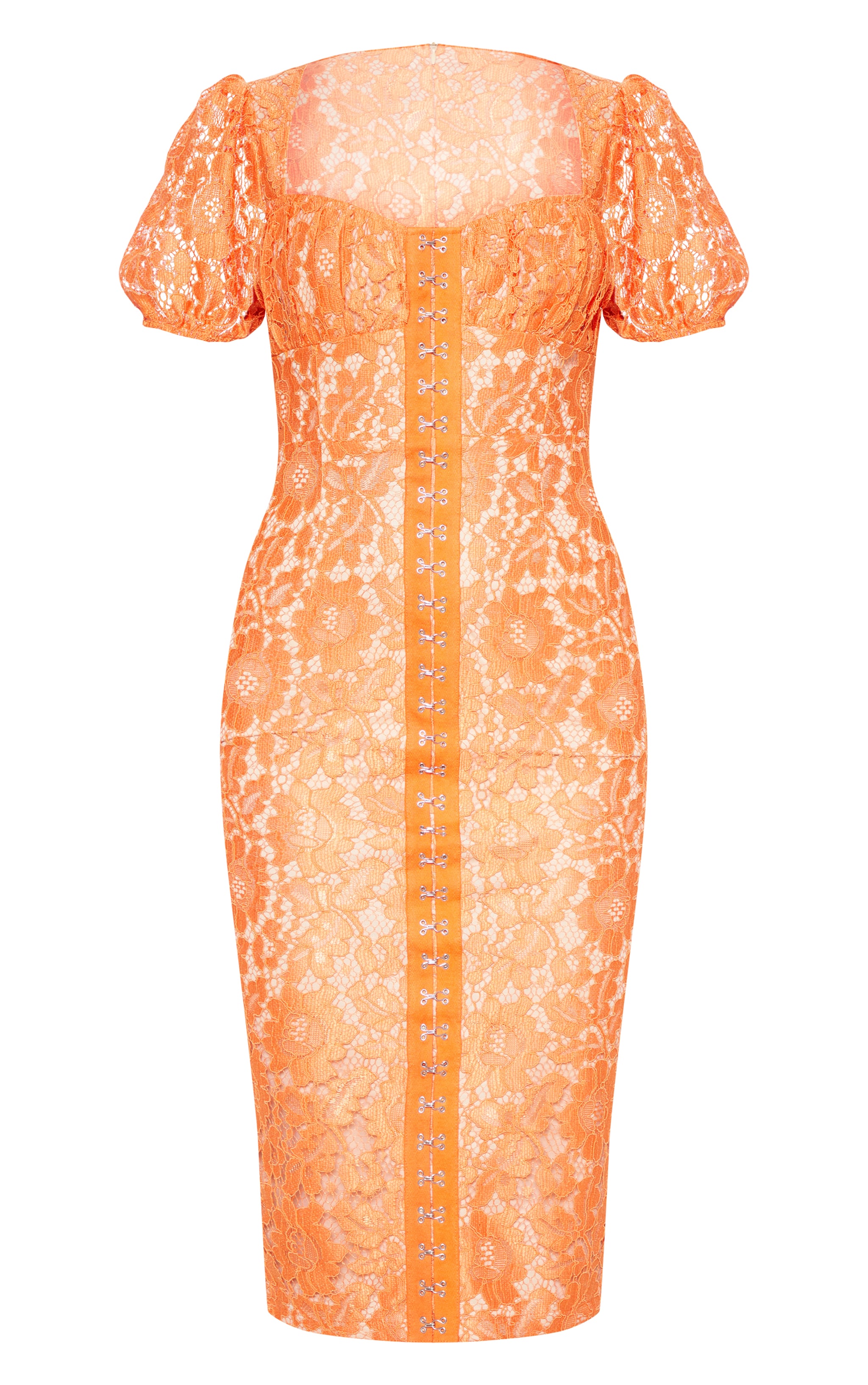 orange lace midi dress