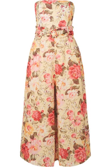 Zimmermann Honour Strapless Floral-Print Linen Jumpsuit